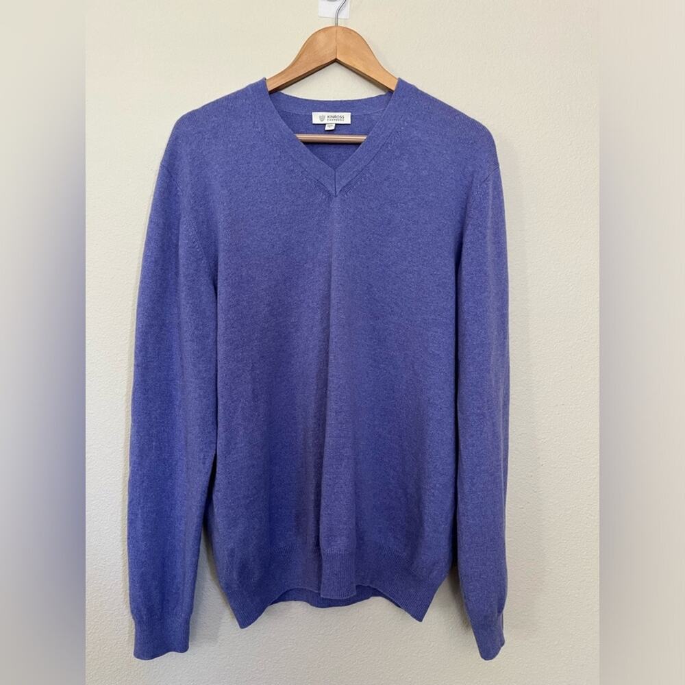 Kinross Lavender Color Cashmere Long Sleeve V Neck Preppy Old Money Sweater Sz L